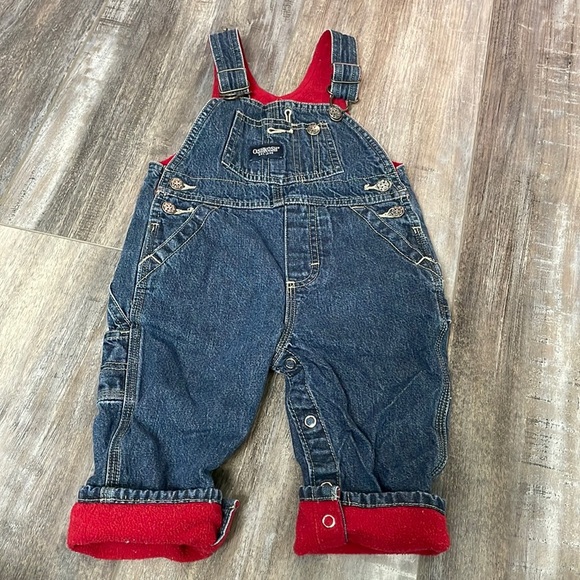 OshKosh red fleece lined denim overalls - Picture 1 of 6